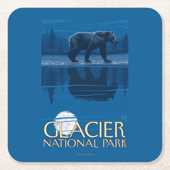 Björn i månsken - glaciärnationalpark, MT Underlägg Papper Kvadrat (Framsidan)