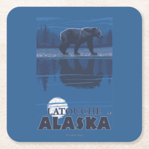 Björn i månsken - Latouche, Alaska Underlägg Papper Kvadrat