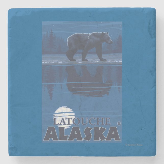 Björn i månsken - Latouche, Alaska Underlägg Sten (Framsidan)