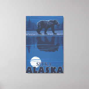 Björn i månsken - Sitka, Alaska Canvastryck