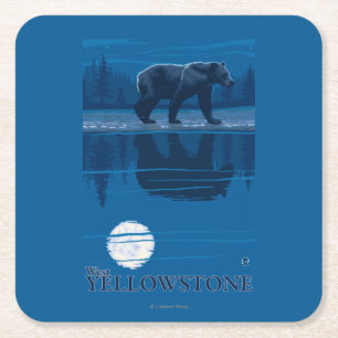Björn i månsken - västra Yellowstone, Montana Underlägg Papper Kvadrat