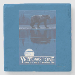 Björn i månsken - Yellowstone nationalpark Underlägg Sten