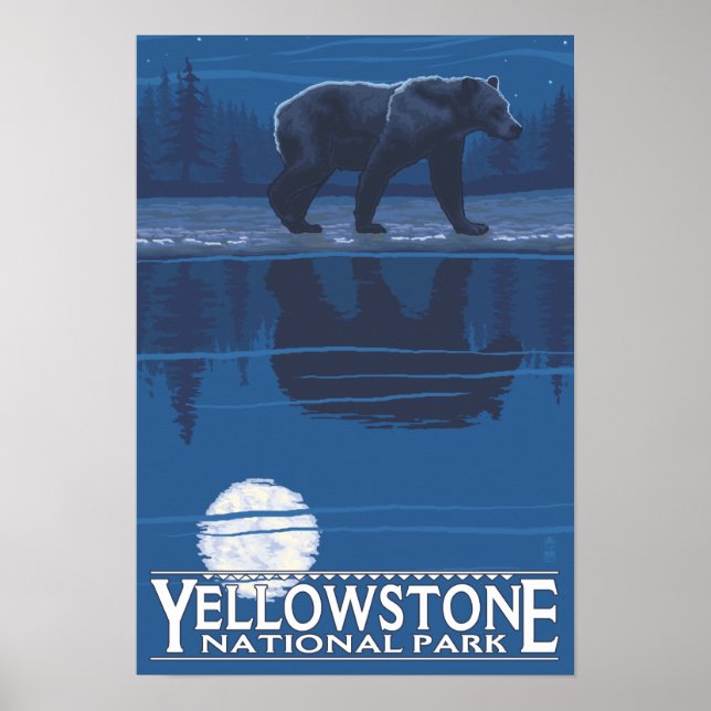 Björn i Moonlight - nationalparken Yellowstone Poster (Framsidan)