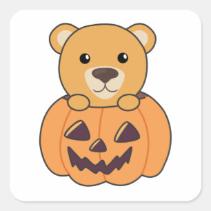Björn i Pumpkin Sweet Bears Happy halloween Fyrkantigt Klistermärke