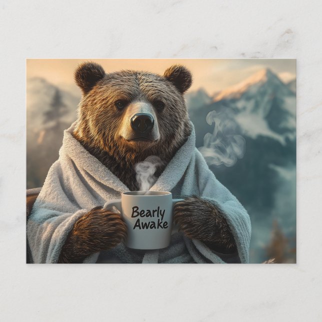 Björn i Robe Holding Coffee Mugg Vykort (Framsida)