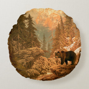 Björn i Rocky Mountainnas,brun,djur,grizz Rund Kudde