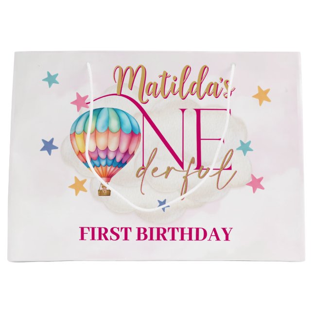 Björn i Rosa Balloon Large Gift Bag (Framsidan)