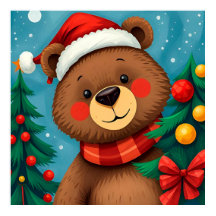 Björn i Santa Hat bland Julgranar