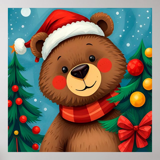 Björn i Santa Hat bland Julgranar Poster (Framsidan)