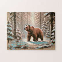 Björn i Snowy Forest Pastel Chalk Art