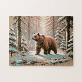 Björn i Snowy Forest Pastel Chalk Art Pussel