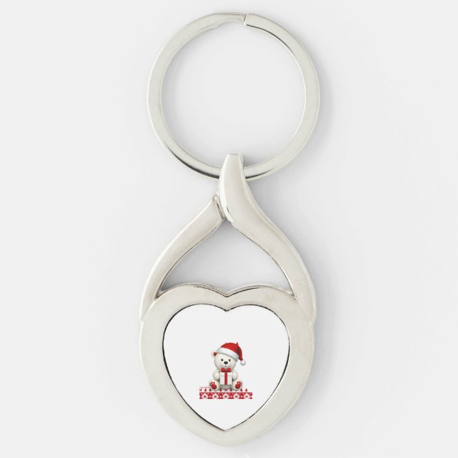 Björn jul jul twisted heart silverfärgad nyckelring (Framsidan)