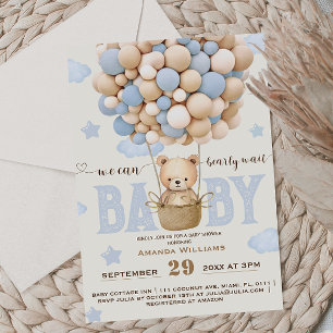 Björn Knappast Väntar Blå Baby Boy Shower Inbjudningar