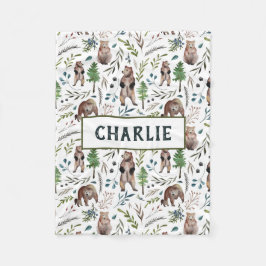 Björn, löv och träd Personlig Blanket Fleecefilt