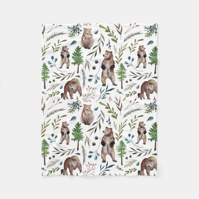 Björn, löv och trädfilt fleecefilt (Framsidan)