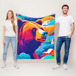 Björn, månbelyst scen fleecefilt