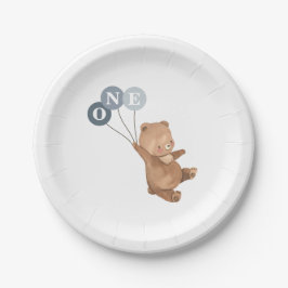 Björn med 3 blå ballonger 1:a födelsedag