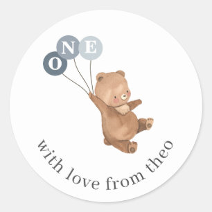 Björn med 3 blå ballonger runt klistermärke