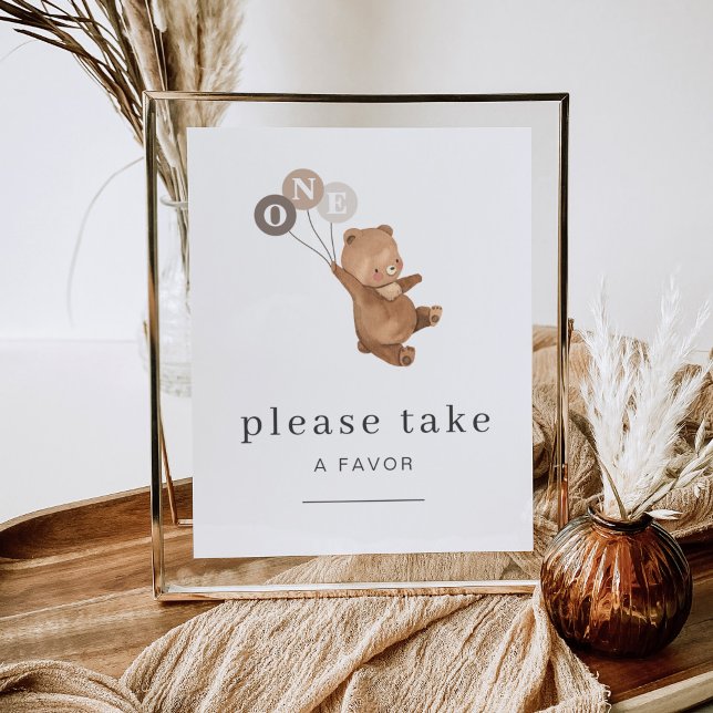 Björn med 3 bruna bubblor-favorittecken poster (Zazzle Bear with 3 Brown Balloons Favor Sign)