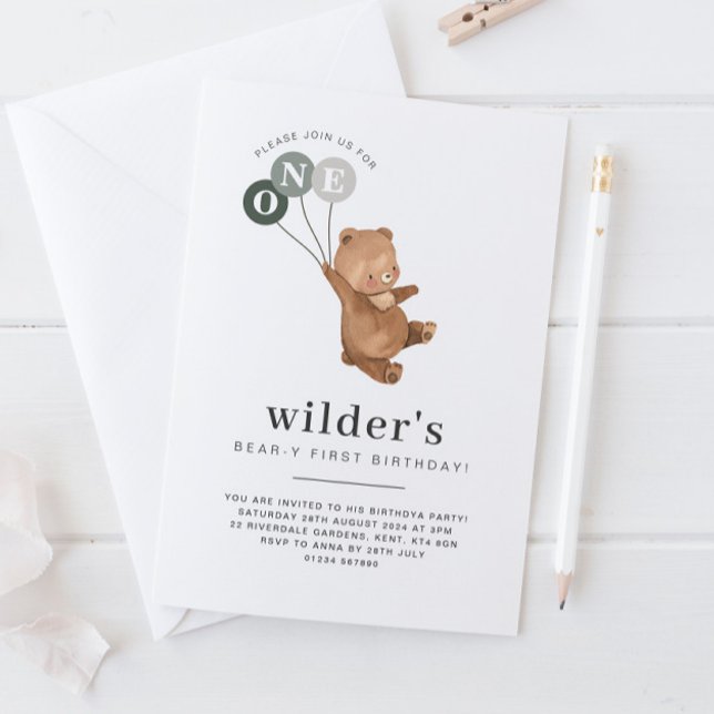 Björn med 3 Gröntar Bubblor 1:a födelsedagsinbjuda Inbjudningar (Skapare uppladdad)