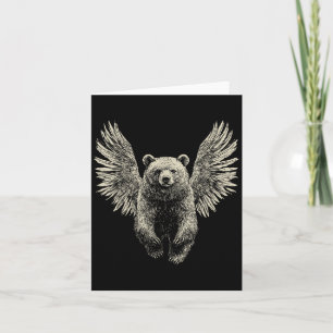 Björn med Angel Vingar Retro Wildlife Artwork Flyi Kort