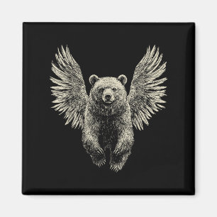 Björn med Angel Vingar Retro Wildlife Artwork Flyi Magnet