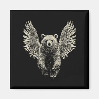 Björn med Angel Vingar Retro Wildlife Artwork Flyi Magnet