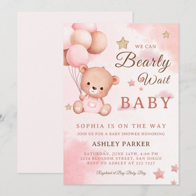 Björn med ballonger inbjudningar (Fram/baksida)