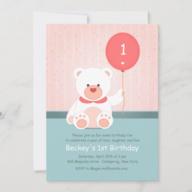 Björn med ballonginbjudan inbjudningar (Framsida)