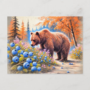Björn med blåbär Pastel Chalk Art Vykort