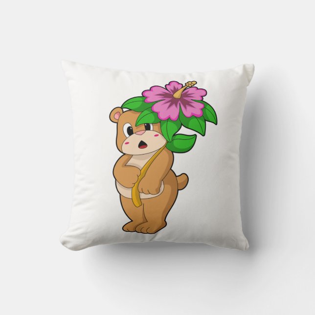 Björn med blomma Hibiscus Kudde (Framsida)