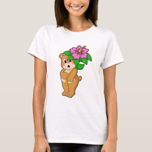 Björn med blomma Hibiscus T Shirt
