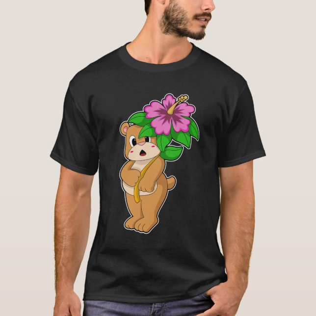Björn med blomma Hibiscus T Shirt (Framsida)
