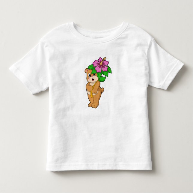 Björn med blomma Hibiscus T Shirt (Framsida)