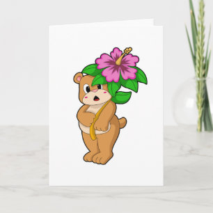 Björn med blomma hibiskus kort
