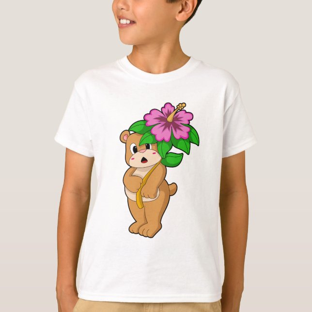 Björn med blomma hibiskus t shirt (Framsida)