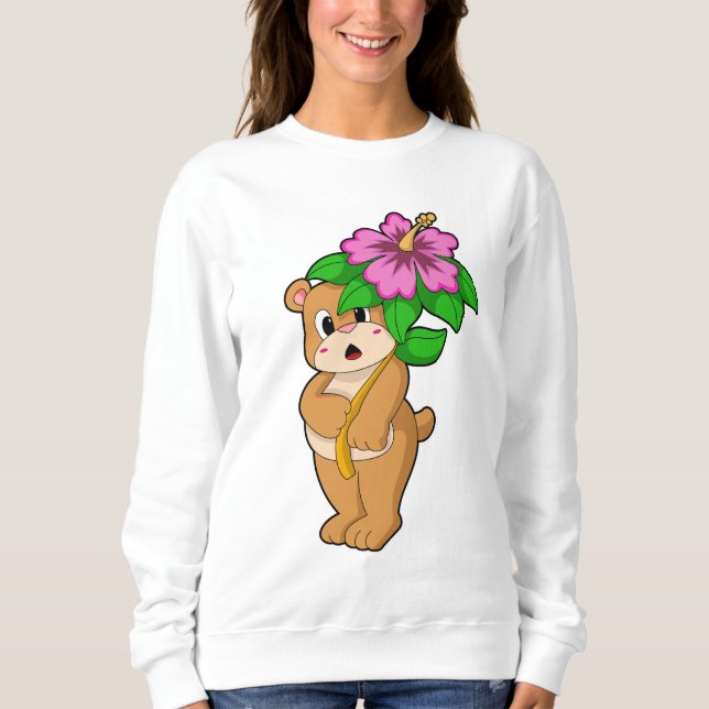 Björn med blomma Hibiskus T Shirt (Framsida)
