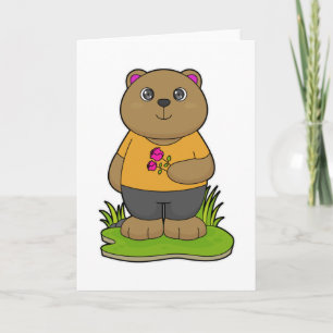 Björn med blommor kort