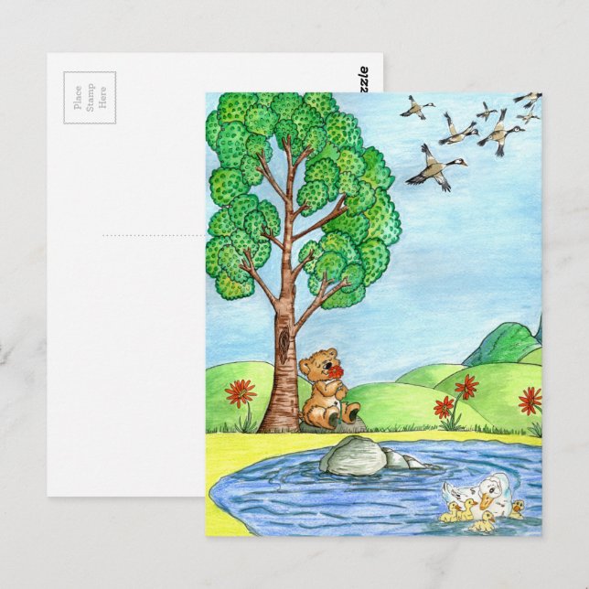 "Björn med blommor" vykort (Fram/baksida)