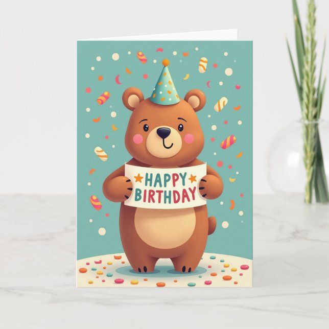 Björn med födelsemössa kort (Framsida)