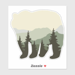 Björn med Forest and Mountains Sticker. Klistermärken