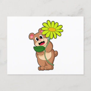Björn med gul blomma vykort