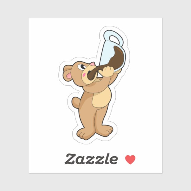 Björn med kaffe Kopp Klistermärken (Ark)