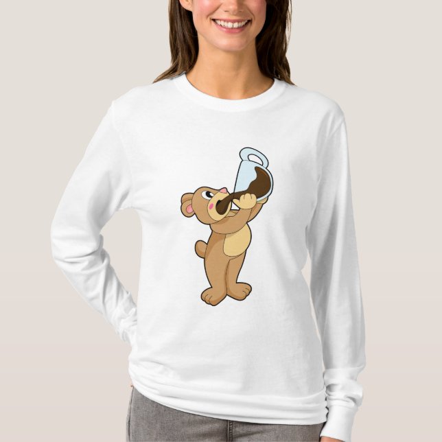 Björn med kaffe Kopp T Shirt (Framsida)