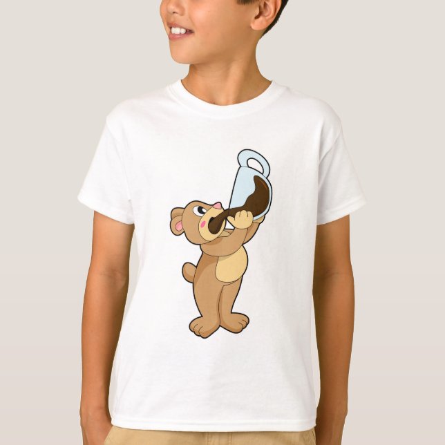 Björn med kaffe Kopp T Shirt (Framsida)