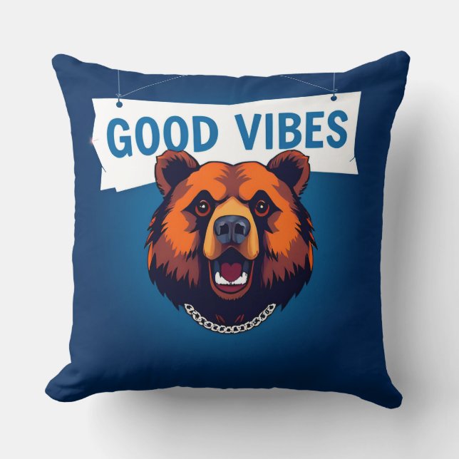 Björn med livfulla färger och bra vibrationer text kudde (Framsida)