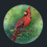 Björn med norra röda kardinalfåglar Darttavla<br><div class="desc">Snygg nordlig rödkardinal Bird Painting Art Watercolor Miged - Grönt</div>
