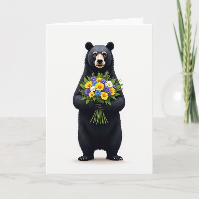 Björn med prickiga blommor kort (Framsida)