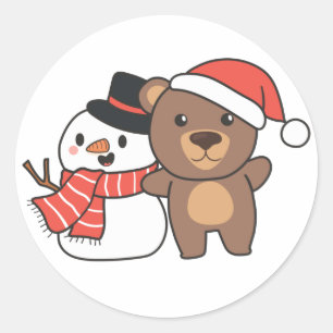 Björn med Snögubbe i vinter för julklapp Runt Klistermärke