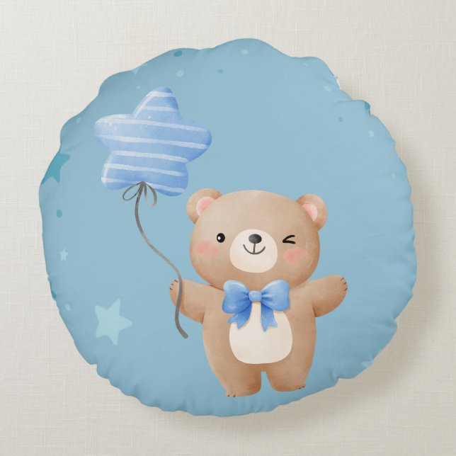 björn med stjärna för barndaghem rund kudde (Baksidan)